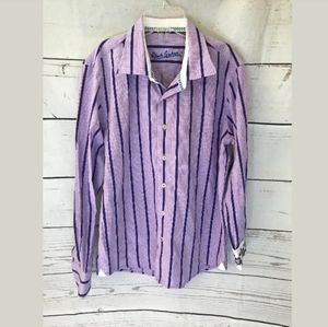 COPY - ROBERT GRAHAM Boys Purple Striped Shirt Sz M 10-12